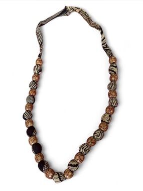 African Ankara fabric-wrapped bead necklace